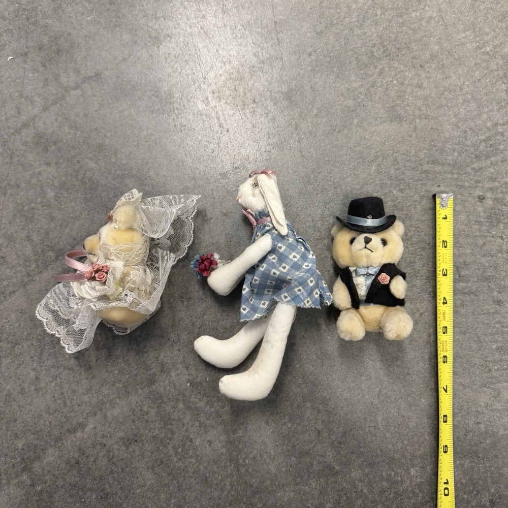 Vintage Commonwealth Wedding Plush Lot Bride Groom Bears Bunny Rabbit 3pc - Picture 7 of 8